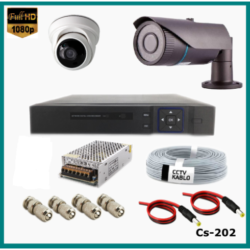 2 Kameralı 2MP Güvenlik Kamerası Sistemi AHD 1080P ( Cs 202 ) Harddisksiz
