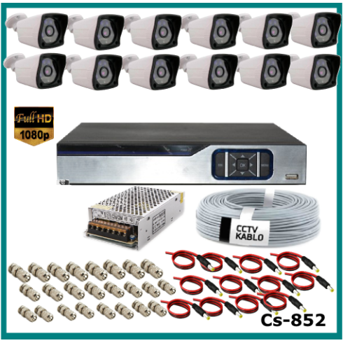12 Kameralı 2MP Güvenlik Kamerası Sistemi AHD 1080P (Cs852) Harddisksiz