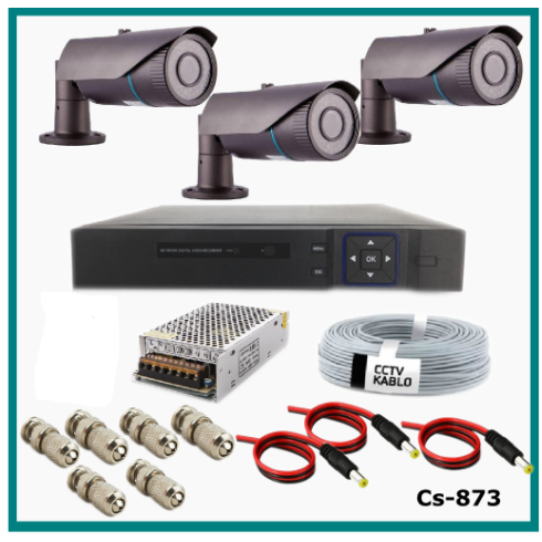 3 Kameralı Güvenlik Kamerası Sistemi AHD 1080P ( Cs 873 ) Harddisksiz