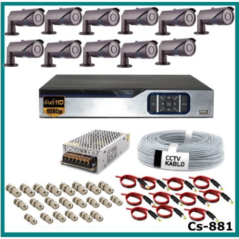 11 Kameralı Güvenlik Kamerası Sistemi AHD 1080P ( Cs 881 ) Harddisksiz