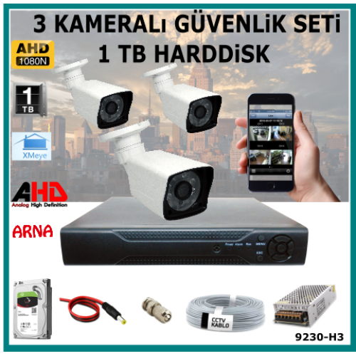 3 Kameralı Güvenlik Kamera Seti 1 Tb Hdd (9230-H3)