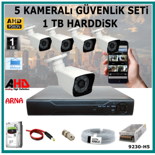 5 Kameralı Güvenlik Kamera Seti 1 Tb Hdd (9230-H5)