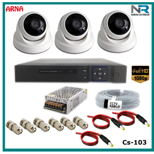 3 Kameralı 2MP Dome Güvenlik Kamerası Sistemi AHD 1080P Cs-103 Harddisksiz