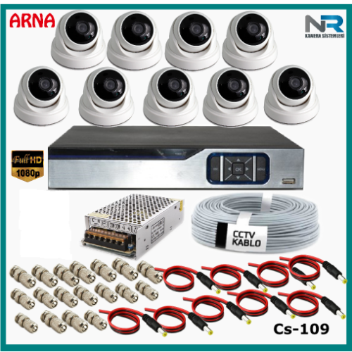 9 Dome Kameralı Güvenlik Kamerası Sistemi AHD 1080P  Cs 109 Harddisksiz