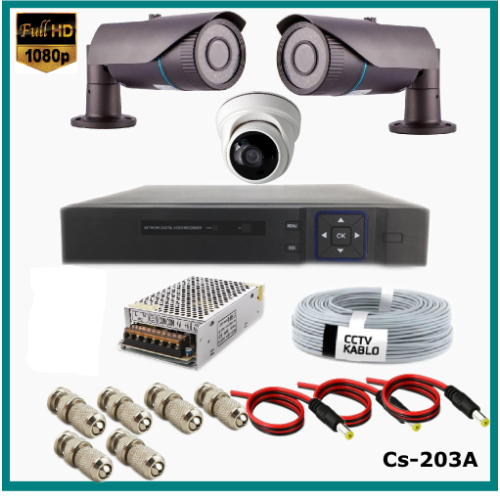 3 Kameralı (2Dış+1 İç) 2MP Güvenlik Kamerası Sistemi AHD 1080P  Cs-203A Harddisksiz