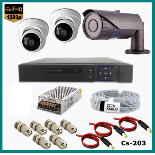 3 Kameralı (1Dış+2 İç) 2MP Güvenlik Kamerası Sistemi AHD 1080P  Cs-203 Harddisksiz