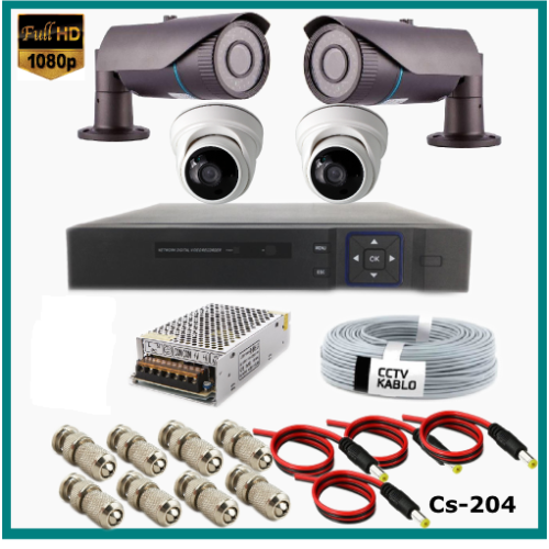 4 Kameralı (2Dış+2 İç) 2MP Güvenlik Kamerası Sistemi AHD 1080P  Cs-204 Harddisksiz