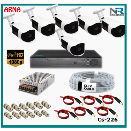 Güvenlik Kamerası Sistemi 6 Kameralı AHD 1080P ( Cs 226) Hardisksiz