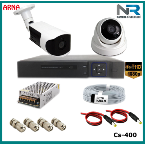 2 Kameralı (1 iç 1 dış) Güvenlik Kamerası Sistemi AHD 1080P ( Cs 400) Hardisksiz