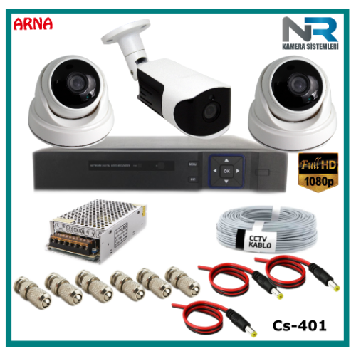 3 Kameralı (2 iç 1 dış) Güvenlik Kamerası Sistemi AHD 1080P ( Cs 401) Hardisksiz