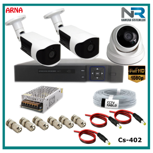 3 Kameralı (1 iç 2 dış) Güvenlik Kamerası Sistemi AHD 1080P ( Cs 402) Hardisksiz