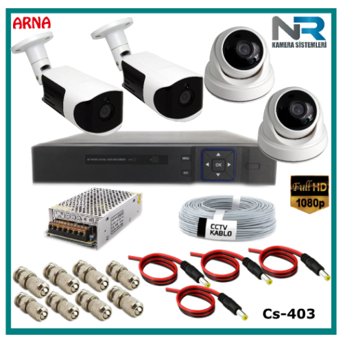 4 Kameralı (2 iç 2 dış) Güvenlik Kamerası Sistemi AHD 1080P ( Cs 403) Hardisksiz