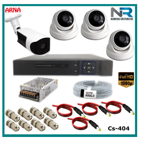 4 Kameralı (3 iç 1 dış) Güvenlik Kamerası Sistemi AHD 1080P ( Cs 404) Hardisksiz