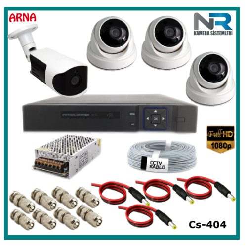 4 Kameralı (3 iç 1 dış) Güvenlik Kamerası Sistemi AHD 1080P ( Cs 404) Hardisksiz