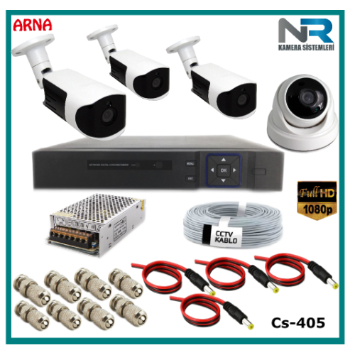 4 Kameralı (1 iç 3 dış) Güvenlik Kamerası Sistemi AHD 1080P ( Cs 405) Hardisksiz