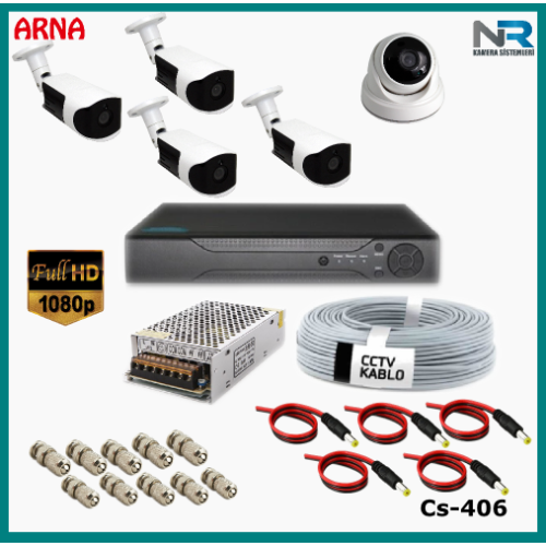 5 Kameralı (1 iç 4dış) Güvenlik Kamerası Sistemi AHD 1080P ( Cs 406) Hardisksiz