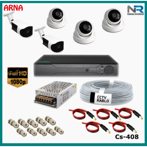 5 Kameralı (3 iç 2 dış) Güvenlik Kamerası Sistemi AHD 1080P ( Cs 408) Hardisksiz