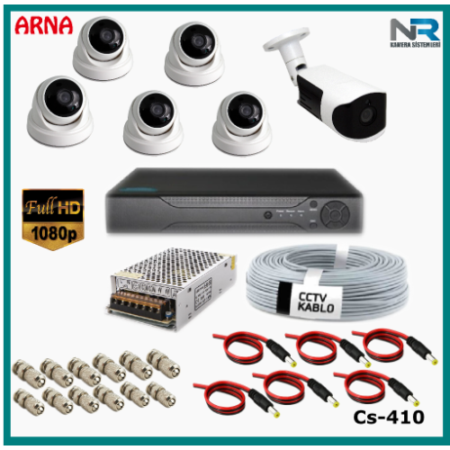 6 Kameralı (5 iç 1 dış) Güvenlik Kamerası Sistemi AHD 1080P ( Cs 410) Hardisksiz
