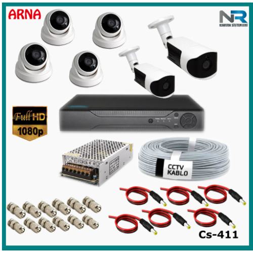 6 Kameralı  ( 2 Dış Mekan ve 4 İç Mekan) 2MP Güvenlik Kamerası Sistemi AHD 1080P ( Cs 411 ) Hardisksiz