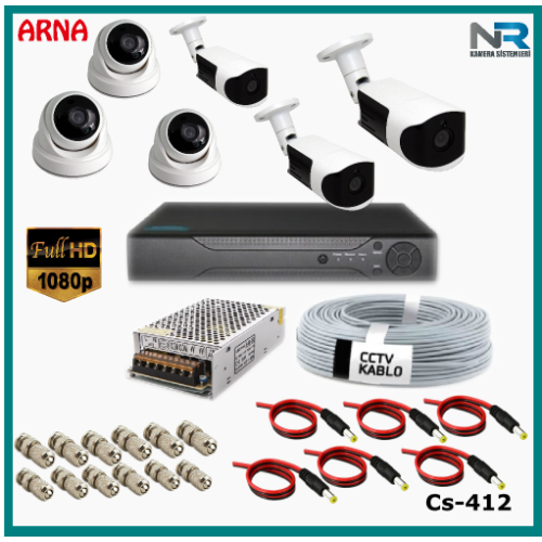 6 Kameralı (3 iç 3 dış) Güvenlik Kamerası Sistemi AHD 1080P ( Cs 412) Hardisksiz