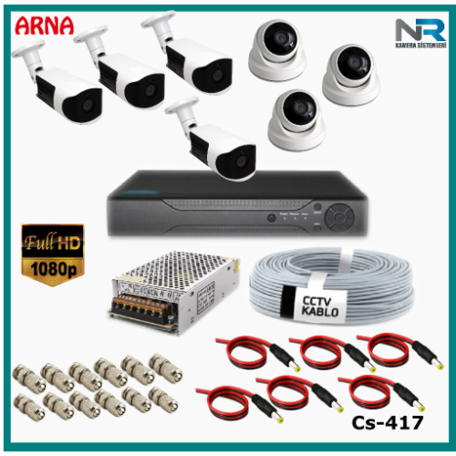 7 Kameralı (3 iç 4 dış) Güvenlik Kamerası Sistemi AHD 1080P ( Cs 417) Hardisksiz