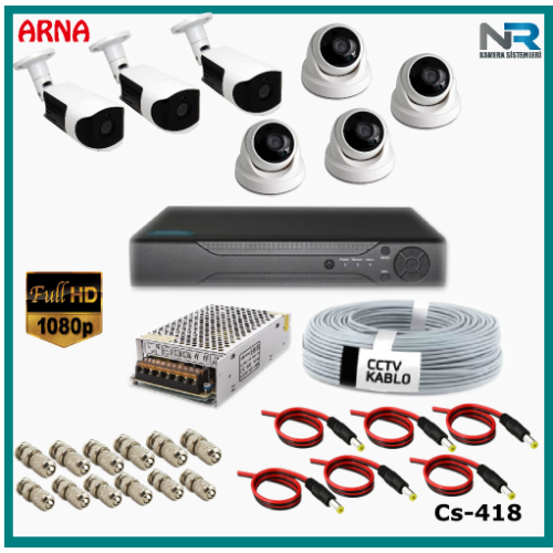 7 Kameralı (4 iç 3 dış) Güvenlik Kamerası Sistemi AHD 1080P ( Cs 418) Hardisksiz