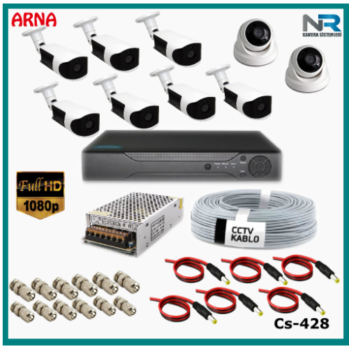 9 Kameralı (2 iç 7dış) Güvenlik Kamerası Sistemi AHD 1080P ( Cs 428) Hardisksiz