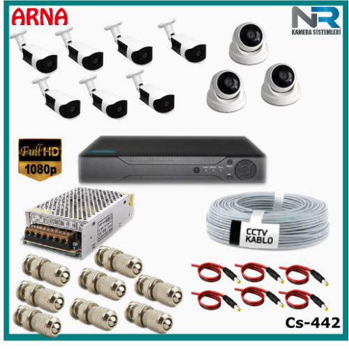 10 Kameralı (3 iç 7 dış) Güvenlik Kamerası Sistemi AHD 1080P ( Cs 442) Hardisksiz