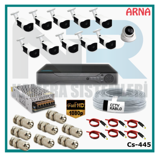 11 Kameralı (1 iç 10 dış) Güvenlik Kamerası Sistemi AHD 1080P ( Cs 445) Hardisksiz