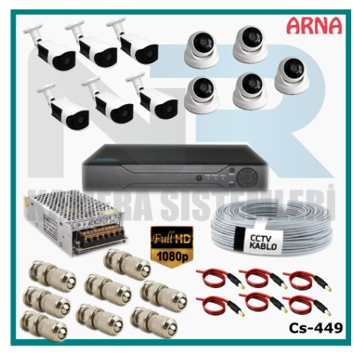 11 Kameralı (5 iç 6 dış) Güvenlik Kamerası Sistemi AHD 1080P ( Cs 449) Hardisksiz