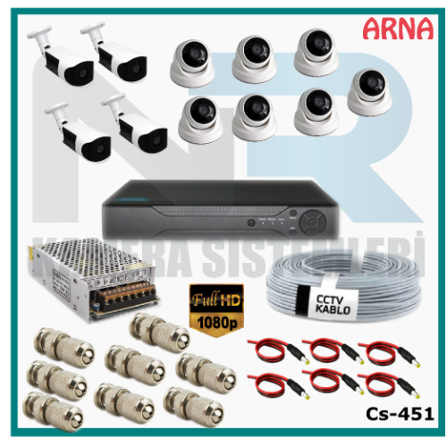 11 Kameralı (7 iç 4 dış) Güvenlik Kamerası Sistemi AHD 1080P ( Cs 451) Hardisksiz