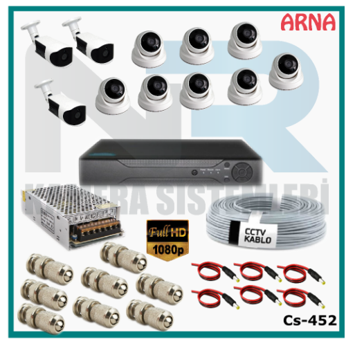 11 Kameralı (8 iç 3 dış) Güvenlik Kamerası Sistemi AHD 1080P ( Cs 452) Hardisksiz