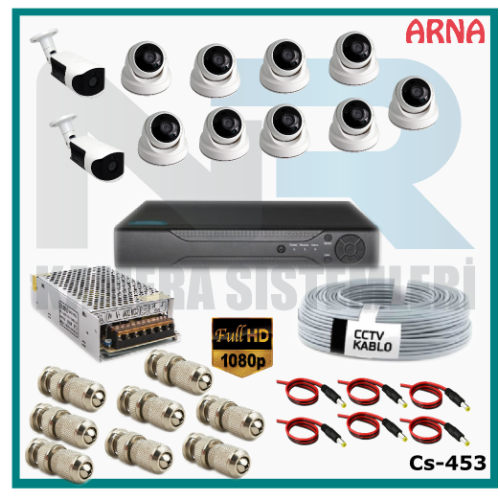11 Kameralı (9 iç 2 dış) Güvenlik Kamerası Sistemi AHD 1080P ( Cs 453) Hardisksiz