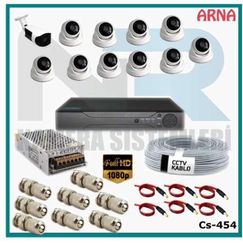 11 Kameralı (10 iç 1 dış) Güvenlik Kamerası Sistemi AHD 1080P ( Cs 454) Hardisksiz