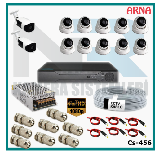 12 Kameralı (10 iç 2 dış) Güvenlik Kamerası Sistemi AHD 1080P ( Cs 456) Hardisksiz