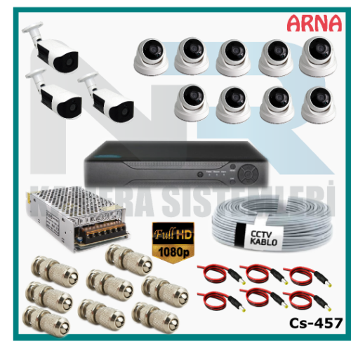 12 Kameralı (9 iç 3 dış) Güvenlik Kamerası Sistemi AHD 1080P ( Cs 457) Hardisksiz