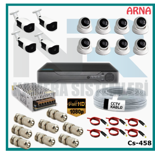 12 Kameralı (8 iç 4 dış) Güvenlik Kamerası Sistemi AHD 1080P ( Cs 458) Hardisksiz