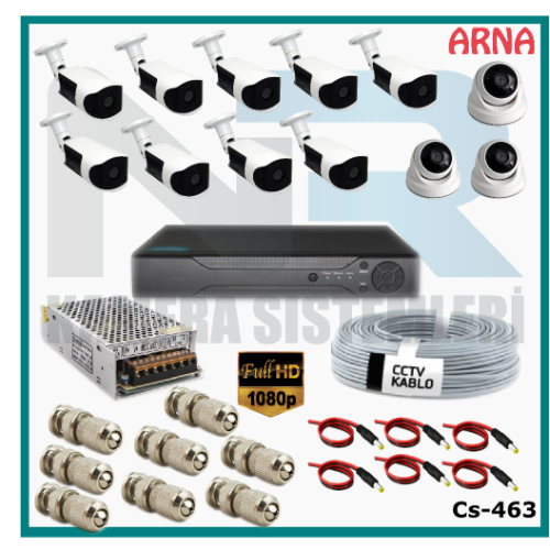 12 Kameralı (3 iç 9 dış) Güvenlik Kamerası Sistemi AHD 1080P ( Cs 463) Hardisksiz