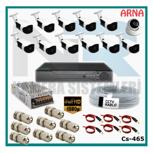 12 Kameralı (1 iç 11 dış) Güvenlik Kamerası Sistemi AHD 1080P ( Cs 465) Hardisksiz
