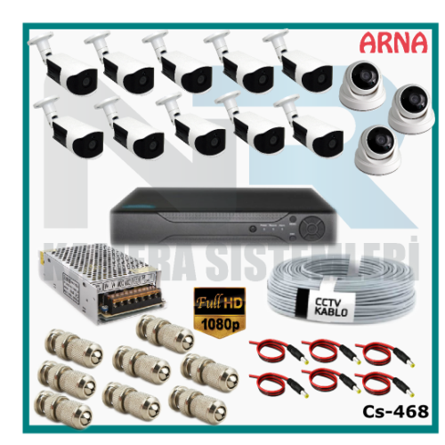 13 Kameralı (3 iç 10 dış) Güvenlik Kamerası Sistemi AHD 1080P ( Cs 468) Hardisksiz