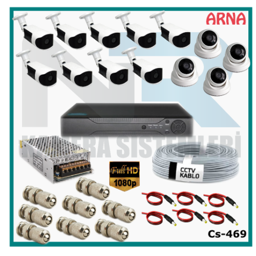 13 Kameralı (4 iç 9 dış) Güvenlik Kamerası Sistemi AHD 1080P ( Cs 469) Hardisksiz