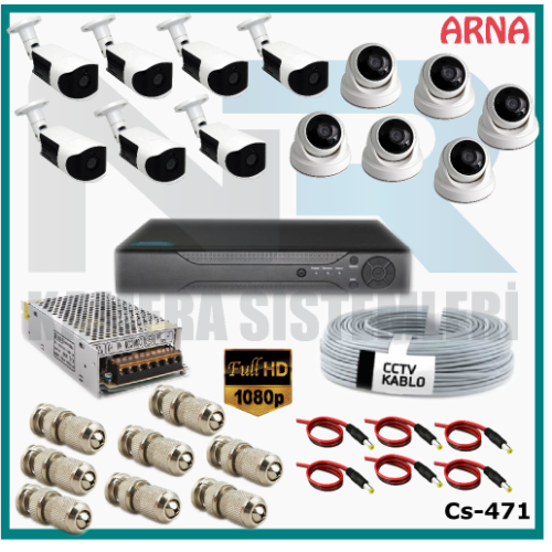 13 Kameralı (6 iç 7 dış) Güvenlik Kamerası Sistemi AHD 1080P ( Cs 471) Hardisksiz