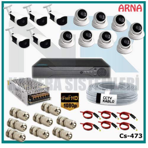 13 Kameralı (8 iç 5 dış) Güvenlik Kamerası Sistemi AHD 1080P ( Cs 473) Hardisksiz