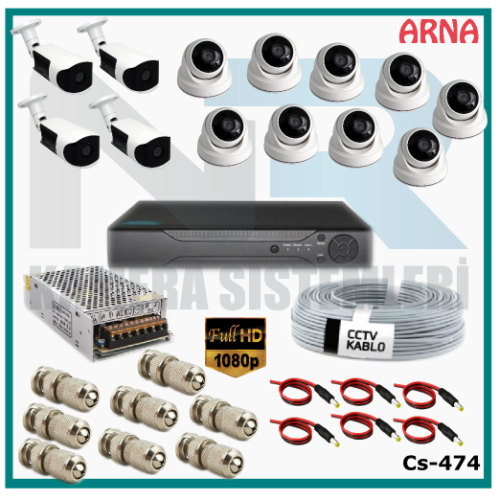 13 Kameralı (9 iç 4 dış) Güvenlik Kamerası Sistemi AHD 1080P ( Cs 474) Hardisksiz