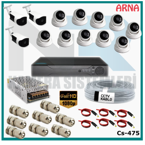 13 Kameralı (10 iç 3 dış) Güvenlik Kamerası Sistemi AHD 1080P ( Cs 475) Hardisksiz