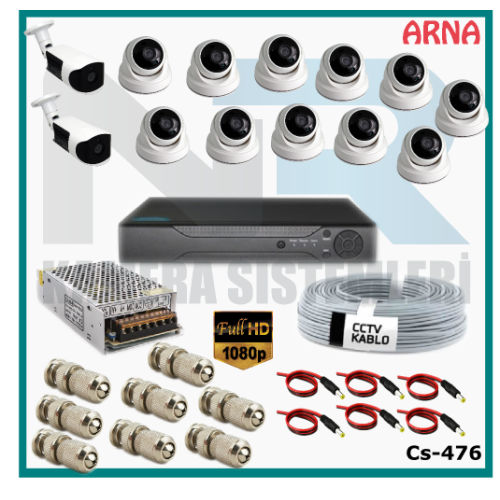 13 Kameralı (11 iç 2 dış) Güvenlik Kamerası Sistemi AHD 1080P ( Cs 476) Hardisksiz