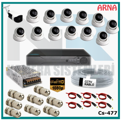 13 Kameralı (12 iç 1 dış) Güvenlik Kamerası Sistemi AHD 1080P ( Cs 477) Hardisksiz