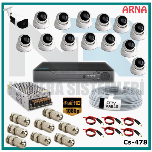 14 Kameralı (13 iç 1 dış) Güvenlik Kamerası Sistemi AHD 1080P ( Cs 478) Hardisksiz