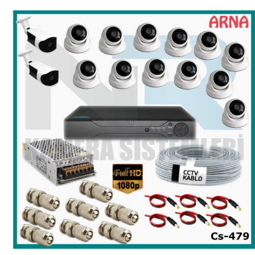 14 Kameralı (12 iç 2 dış) Güvenlik Kamerası Sistemi AHD 1080P ( Cs 479) Hardisksiz