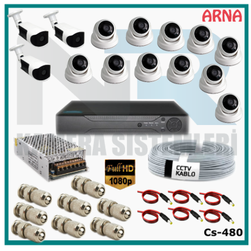 14 Kameralı (11 iç 3 dış) Güvenlik Kamerası Sistemi AHD 1080P ( Cs 480) Hardisksiz